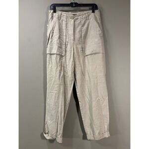 J. Crew Seaside Linen Cargo Pant Women's Sz 6 Green Barrel Leg Boho Coastal Cuff